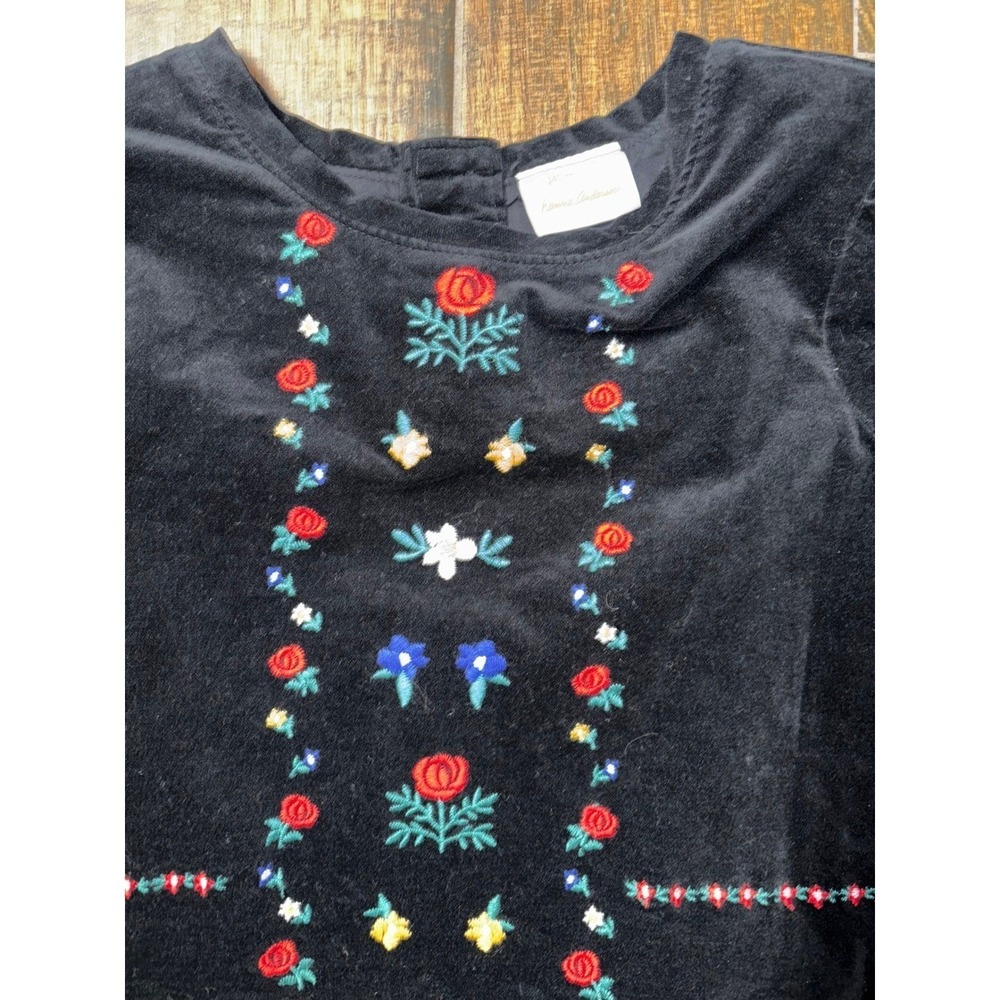 Hanna Andersson Snö Happy Velveteen Black Velvet Floral Embroidered Folk Art 10 - Picture 4 of 5